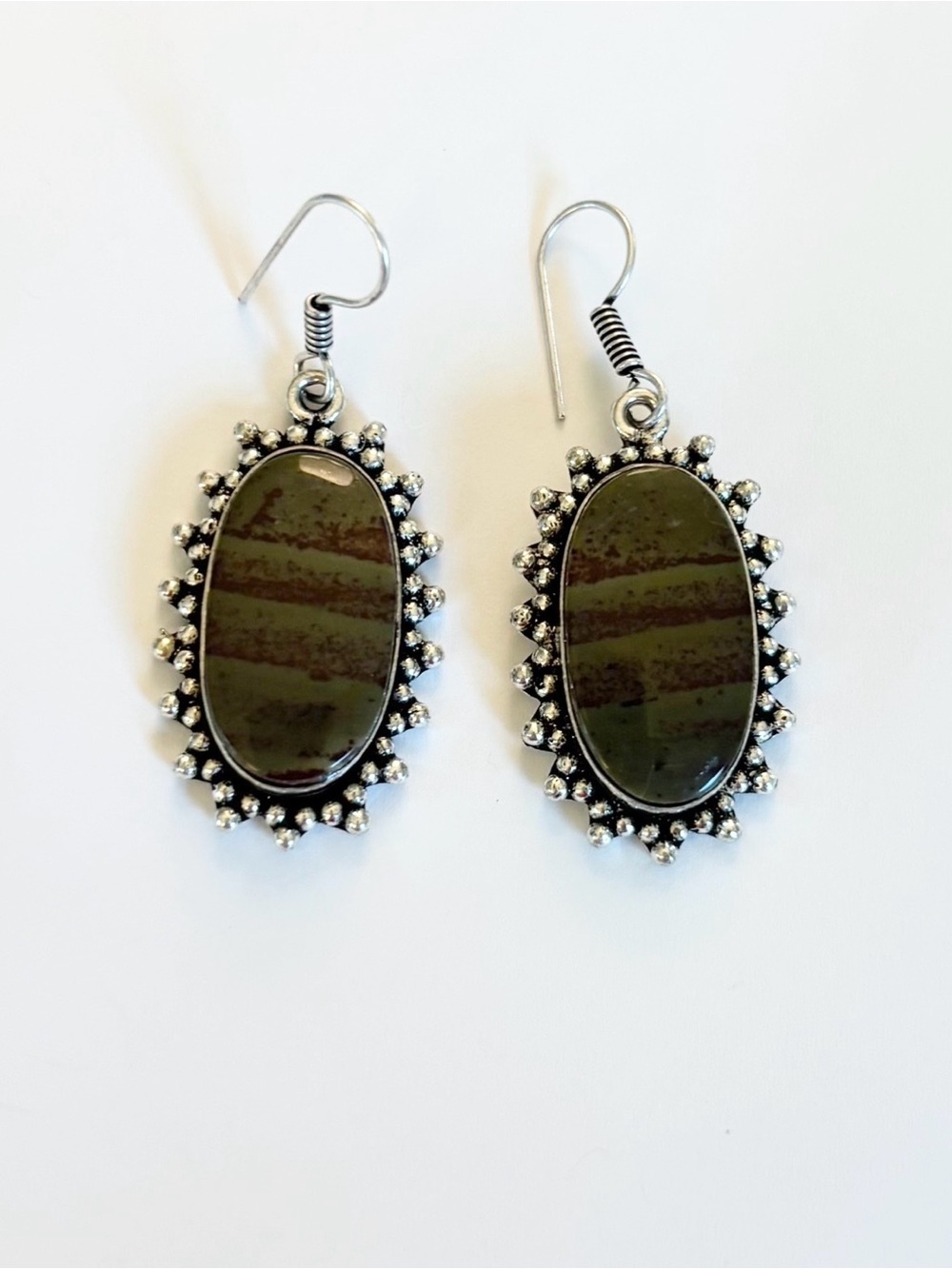 Olive Green is Stone silver boho Dangle Earrings - Women Jewelry